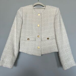MARK EDWARDS Tweed Blazer | White & Gold | Size: M | Women